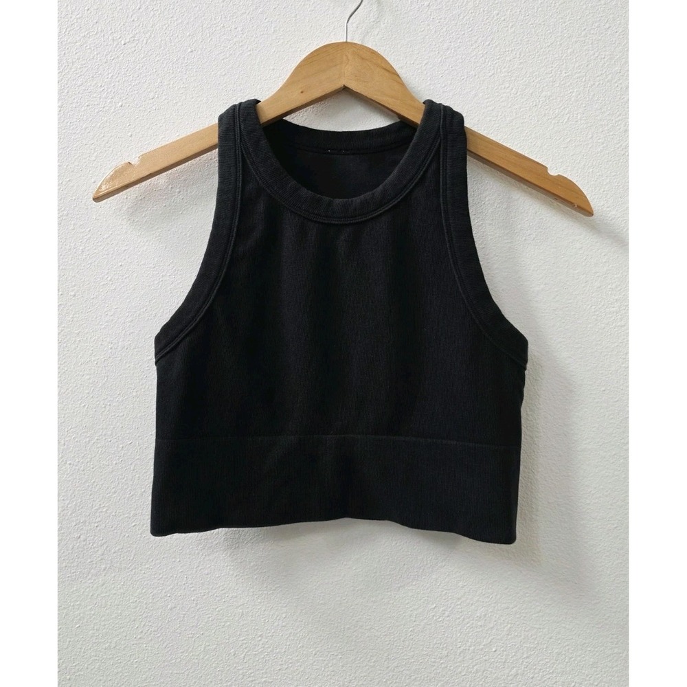 Alo Yoga Seamless Delight High Neck Bra Tank Women's Size Medium Black